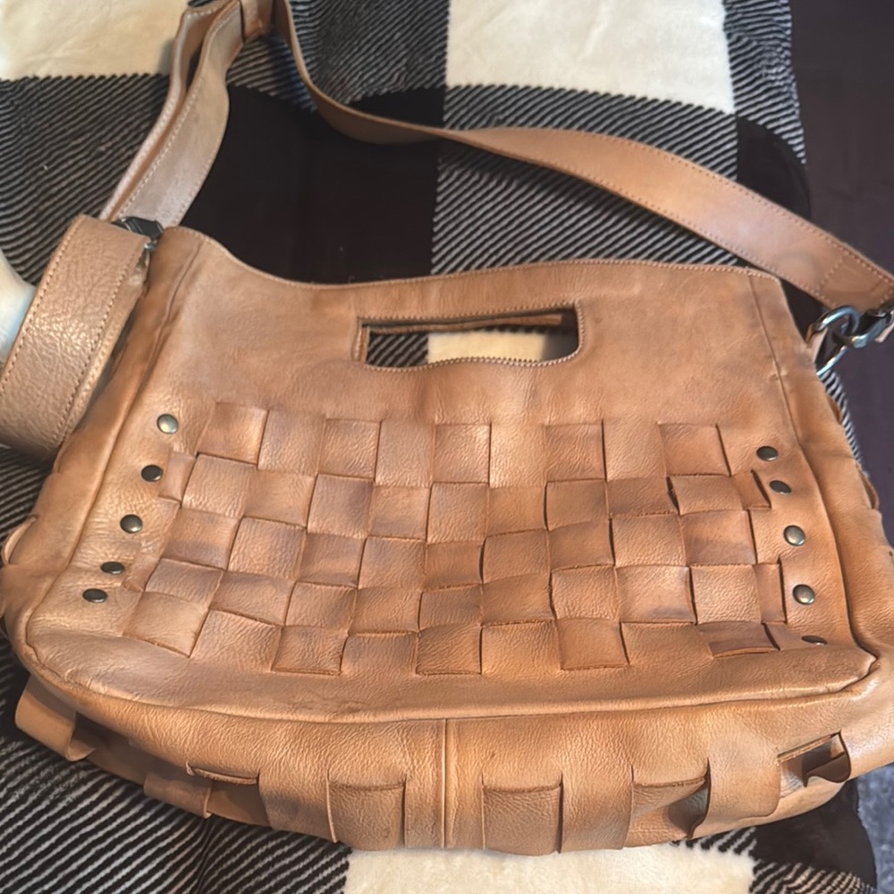 Bed Stu Tan Woven Leather Shoulder Bag